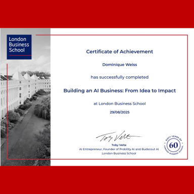 Zertifikat "Building an AI Business: From Idea to Impact", London Business School